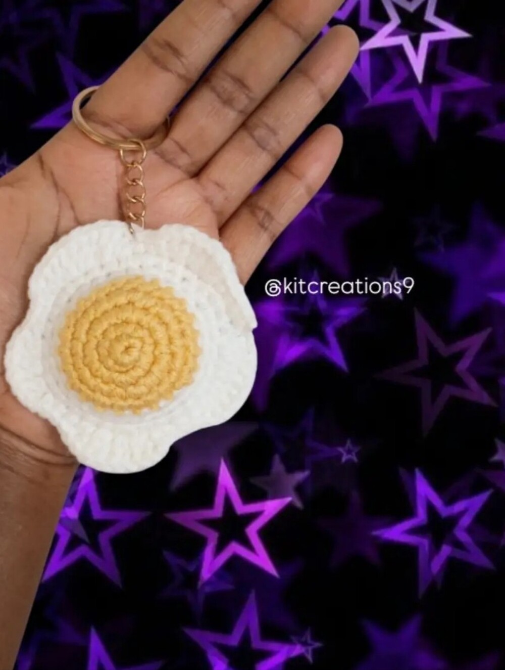 4PC Handmade Crocheted Fried Egg Keychain - White & Yellow